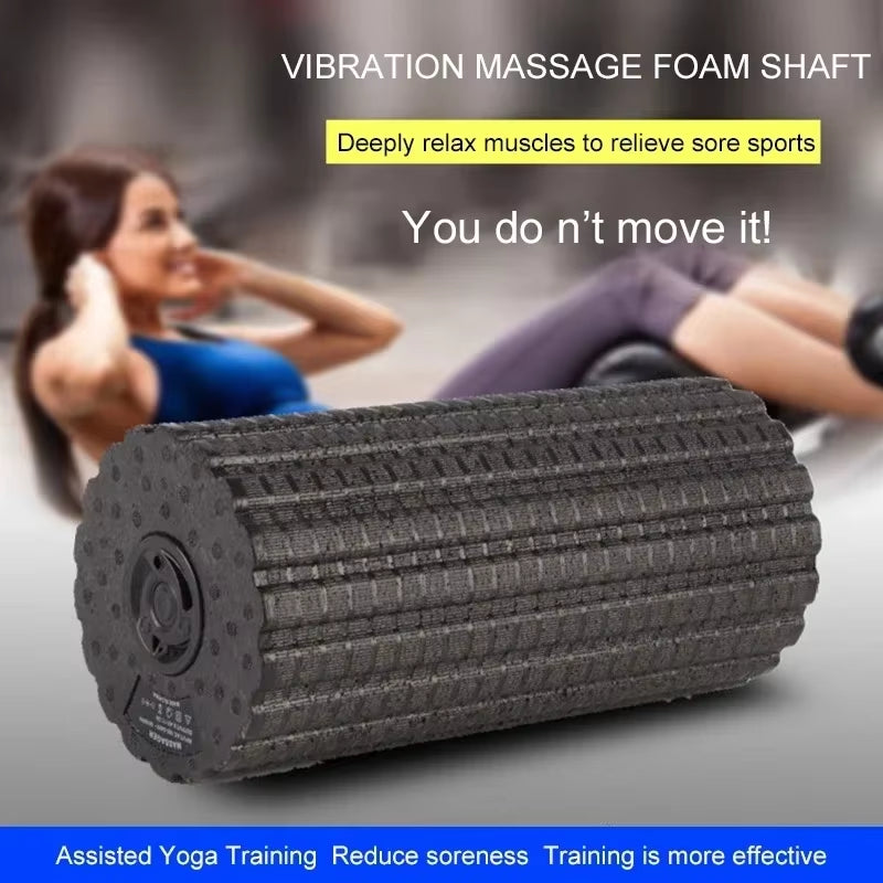 Yoga Foam Roller Electric 4-Speed Vibrating Muscle Relax Fitness Massage Stick Trigger Roll Rechargeable Pilates Exercise Block