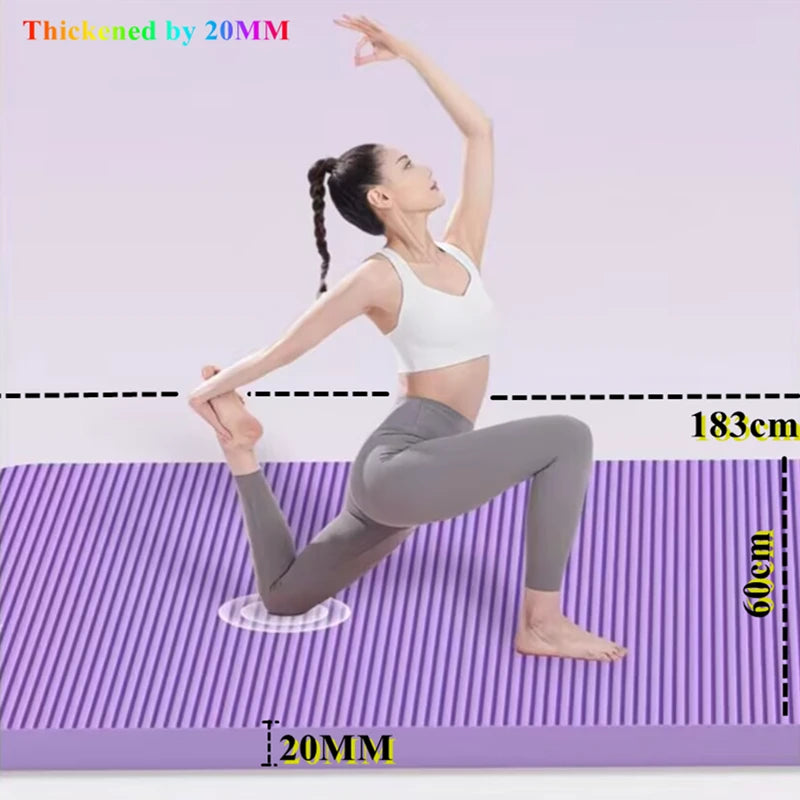 183Cm×60Cm×2Cm Gym Mat Yoga Pilates and Fitness Mat Thick Gym Mat Exercise and Sports Sound Insulation Vibration Damping Widen